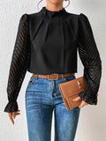 Fongt Spring And Autumn New Solid Color Half Height Folding Spliced Wavy Lotus Leaf Side Long Sleeve Yarn Cloth