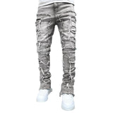 Fongt Men's New Fashion Trend Sticker Jeans Repair Multi-Color Elastic Micro-Tight Straight