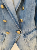 Quality 2023 Newest Designer Jacket Women's Slim Fitting Double Breasted Lion Buttons Denim