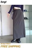 Women Autumn Solid High Waist Basic All-match Korean Style Students Back Slit Design Casual Simple Maxi Fashion Chic