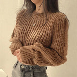 Fongt Chic Spring And Autumn Fashion Temperament With Loose Lazy Simple Short Round Collar Knitting Sweater
