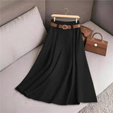 Fongt Women's Spring And Autumn Solid Color Casual Bvy Skirt With Belt