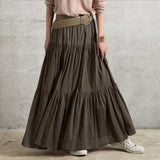 Stylish Women Spring Skirts Vintage Elastic Waist Faldas Saia Female Ruffles Maxi Sundress Casual Jupe Solid Long