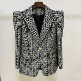 QUALITY Newest 2023 Designer Stylish Jacket Women Peak Shoulder Geometric Monogram Jacquard Single Button