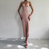 New Summer Women Bodycon Bandage Dress 2022 Sexy V Neck Spaghetti Strap Club Celebrity Evening Runway Party Maxi