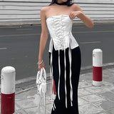 Girls Wind Zipper Strap Waist White Wiped Chest Blouse 2023 Summer New Ins Slim Body And Bare Back Vest-Outfit
