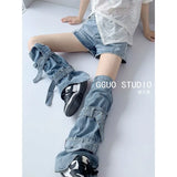 Fongt Hottie Fried Street Wash Denim Leg Set Design Strap Pile Trousers Calves Denim Shorts Cover
