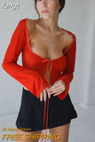 Top Women See Through Blouses Green Shirts Long Sleeve Crop Top Club Party Slim Brown Tie Up Mesh Top Streetwear