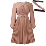 Fongt New V-Neck Fashion Elegant Solid Color Pressure Folding Large-Size African Dress