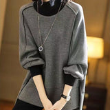Streetwear Loose Solid Color Stylish Asymmetrical Split Pullovers Spring Autumn Turtleneck Patchwork Korean Sweatshirts-Outfit