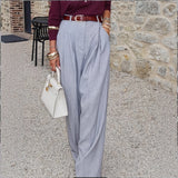 Fongt Women's Clothing Hot Loose Feeling High-Rise Temperament Broad-Legged Suit Pants Women Breathable Hanging Trousers
