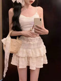 Fongt White Sling With Breast Vest Body Bm Half-Dress Short Skirt Two Sets With Short Top Summer