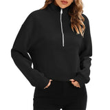 Women Stand Neck Zip-up Sweatshirts Casual Fall Spring Long Sleeve Pullover Tops Autumn Winter Streetwear
