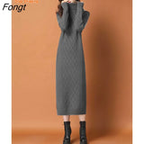 Bottoming Sweater Skirt Over The Knee 2023 Autumn and Winter New Thickened Turtleneck Knitted Dress Women