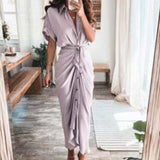 Fongt Women's Spring New Short-Sleeved Temperament Commute High-Waist Print Long Dress