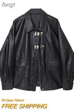 Women's Vintage Black PU Leather Jacket Motorcycle Coat 2023 Autumn Winter Female Korean Casual Loose Streetwear