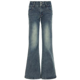 Fongt Cloth Forget The Street New Wide Waist Design Two Buckle Low-Rise Jeans To Make Old Water Wash Straight Trousers