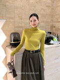 Fongt Xixi 2025 Autumn New White Standard Long Sleeve High-Neck Knitted Top Sweater Women 89612