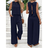 Fongt Summer Women's Fashion Ice Silk Sleeveless Vest Casual Pants Set New