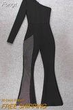 2023 New White Women's One Shoulder Long Sleeve Bandage Jumpsuit Sexy Hollow Skinny Celebrity Party Jumpsuit