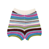 Fongt Women's 2025 New Crochet POLO Shirt Collar Striped Crochet Shorts Set