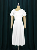 Fongt Multi-Color Lotus Leaf Sleeve Pressure Skirt Dress 100 Folds Short Sleeve Dress Elegant Dress