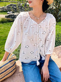 And Summer New French Embroidery Blank Shirt Women's Holiday T-Shirt Women's Small