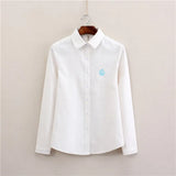 New Artistic Animal Embroidery White Shirt Women Solid Oxford Long Sleeve Shirt Small Fresh High Quality Brand