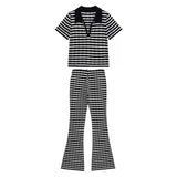 Fongt POLO Shirt With Striped Horn Pants Summer New Knitting Suit Woman