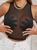 2024 Summer New Round-Neck Women's Sleeveless Mesh Perspective Embroidered Palm Creative Vest