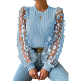 Fongt Women's Wear Mesh Small Flower And Snow-Flake Shirt Women 2025 Spring And Summer Round Collar Thin-Sleeved Top