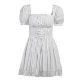 Popular Wrinkle Sweet Bubble Sleeve Collar Dress Summer 2024 Lace Princess Skirt-Outfit