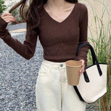 Fongt Knitted Shirt 2025 Autumn New Bottoming Shirt Slim Slim Solid Color Sweater Long Sleeves With A Short
