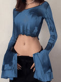 Cropped Flare Cuffs Mesh Blouse-Outfit