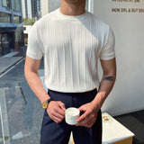 Fongt Summer New Korean Version Of The Knitted Round Neck Short-Sleeved T-Shirt Man Trend T-Shirt Man