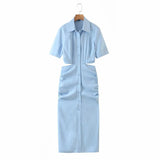 New Solid Color Back Hollowed-Out Short-Sleeved Dress In The Autumn Of 2024-Outfit