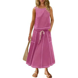 Fongt Hot 2025 New Summer Vacation Sleeveless Vest Half-Dress Cotton-Song Set Two-Piece Set