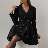 Fongt Fashion Ballet Elements Design Floral Thorn Dress Dress Women's High-End Butterfly Embroidery V-Neck Long Sleeve