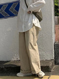 Harajuku Retro Khaki Wide Leg Pants Women Oversized Korean Fashion Basic Baggy Trousers Female Casual Elastic Waist