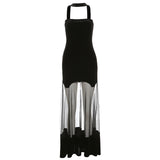 Fongt Autumn And Winter New Women's Fashion Sexy Hanging Neck Bare Back Mesh Dress