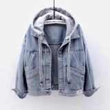 Fongt New Women's Denim Coat Loose Long Sleeve Bf Hooded Jacket 1215-1-Outfit