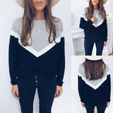 Autumn Casual Loose T-shirt Long Sleeve Round Neck Fashion Basic Patchwork Tops 2019