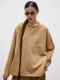 Fongt Fine Comb Cotton Solid Long-Sleeved T-Shirt Women Hot Loose Leisure Collar Top High Quality
