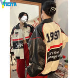 Black Bomber Woman Varsity Leather Jacket Green Racing Oversize Unisex Baseball Motorcycle Jacket Women's Winter