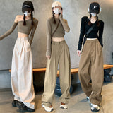 Fongt Workwear Trousers Women's Summer Thin 2025 New High-Waisted Leisure Sports Broad-Legged Trousers