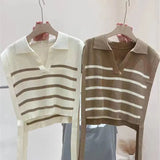 New 2022 Korean Fashion Waistcoat Striped Knitted Oversized Women Autumn Winter Sweater Vests Short Tops
