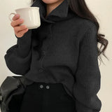 New 2021 Women's Sweaters Winter Spring Turtleneck Fashionable Buttons Oversize Short Cardigans Knitwear