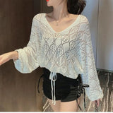 Fongt 2024 New Back Chain Jacket With Sunscreen Thin Top Hook Flower Hollow-Out Knit Sweater-Outfit
