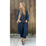 Fongt Spring And Autumn Cotton Tamply Size Women's Loose Casual V-Neck Long-Sleeved Trousers Two-Set Set