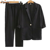 New Fashion Casual Cotton Linen Suit Top + Pants Two-piece Se Linen Set for Women Women's Suits Set 2 Elegant